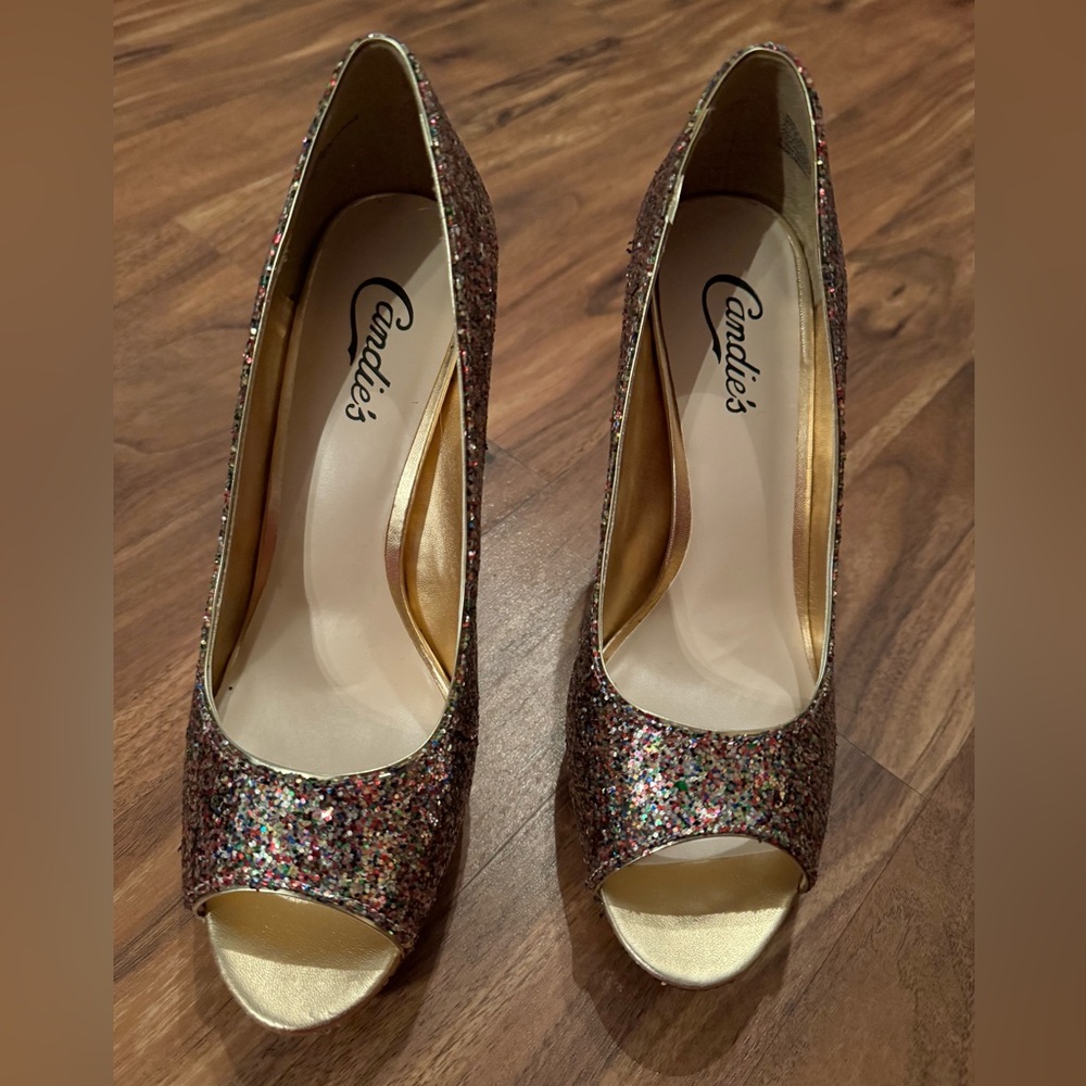 Candie's Multicolor Glitter Peep Toe Heels NWOT